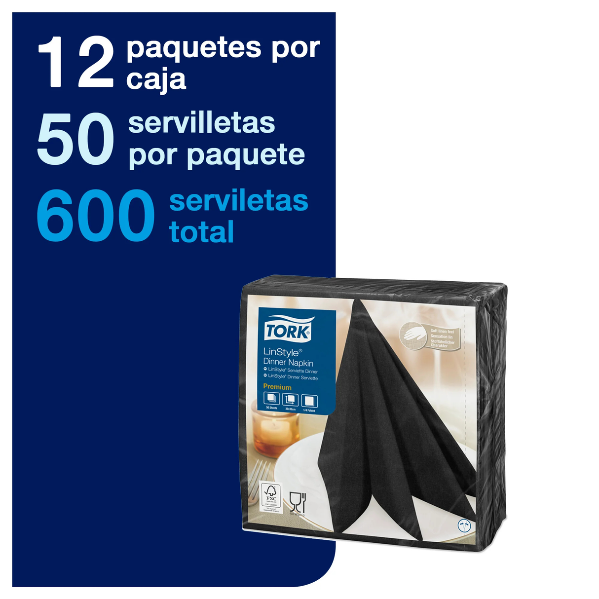SE70034 TORK PREMIUM SERVILLETA LINSTYLE NEGRA 12X50