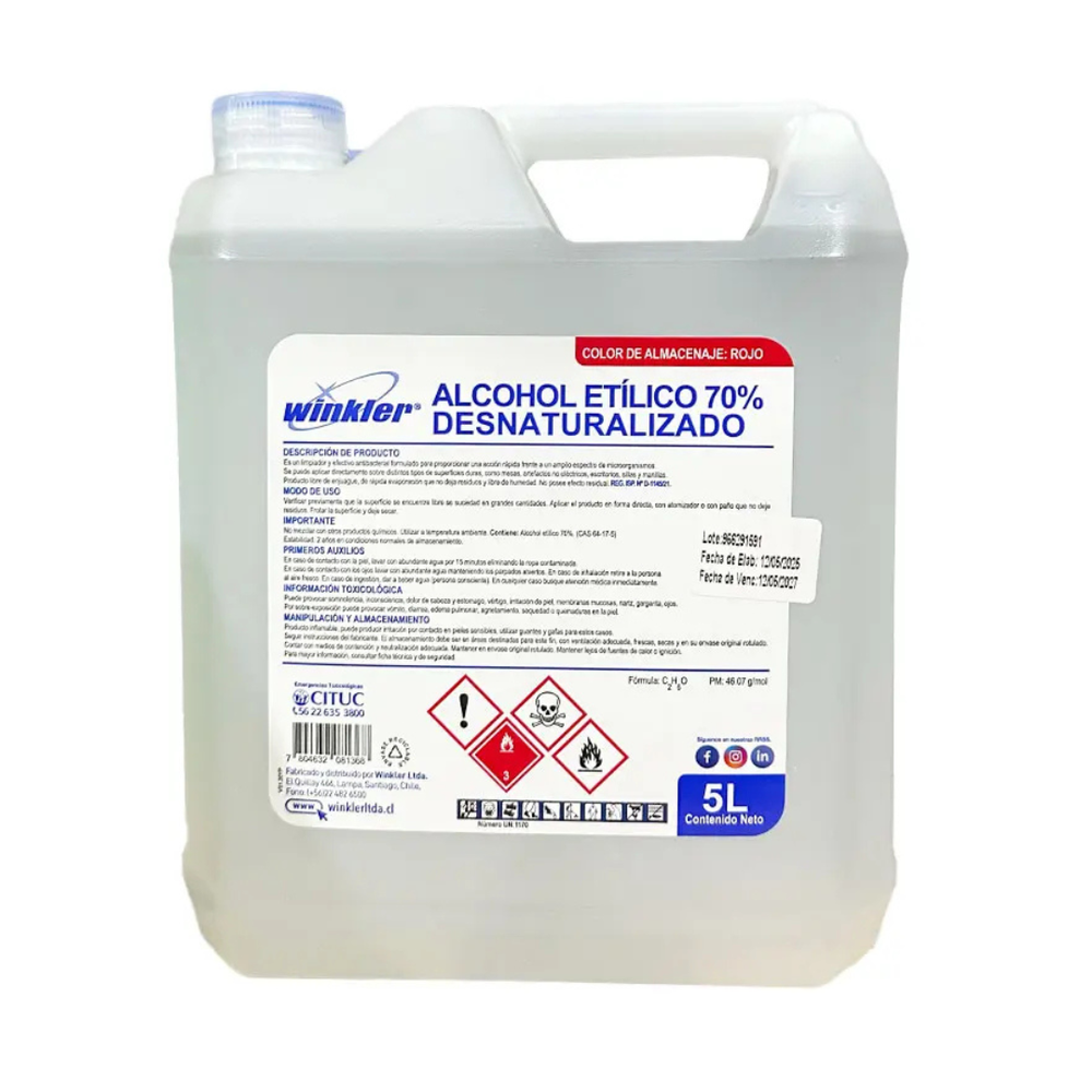 ALCOHOL  ETILICO DESNATURALIZADO TECNICO 70% 5 LITRO - WINKLER