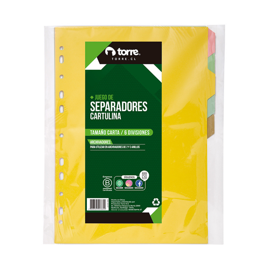 SEPARADOR DE CARTULINA CARTA 6 POSICIONES