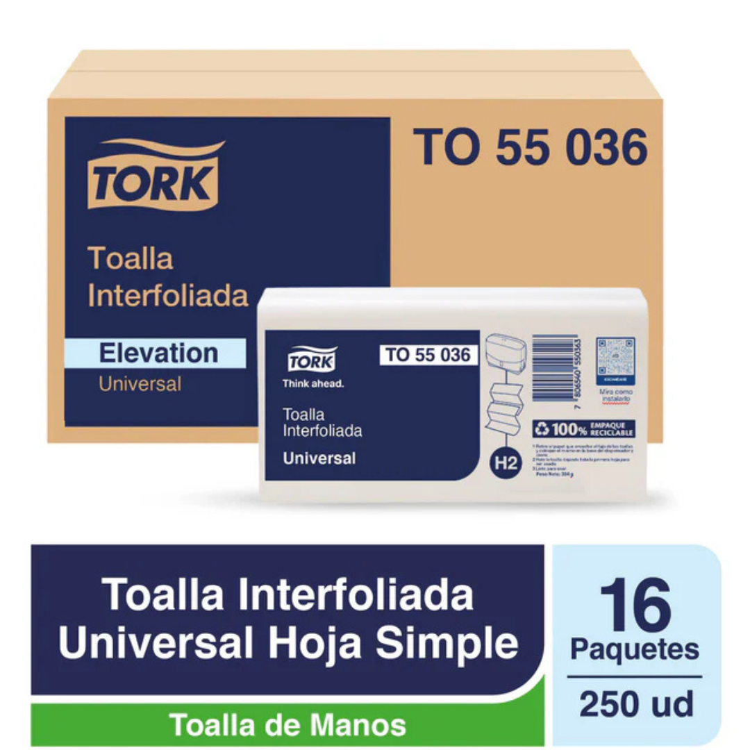 TO55036 TORK UNIVERSAL TOALLA INTERFOLIADA BCA. H/S 16X250 HJ