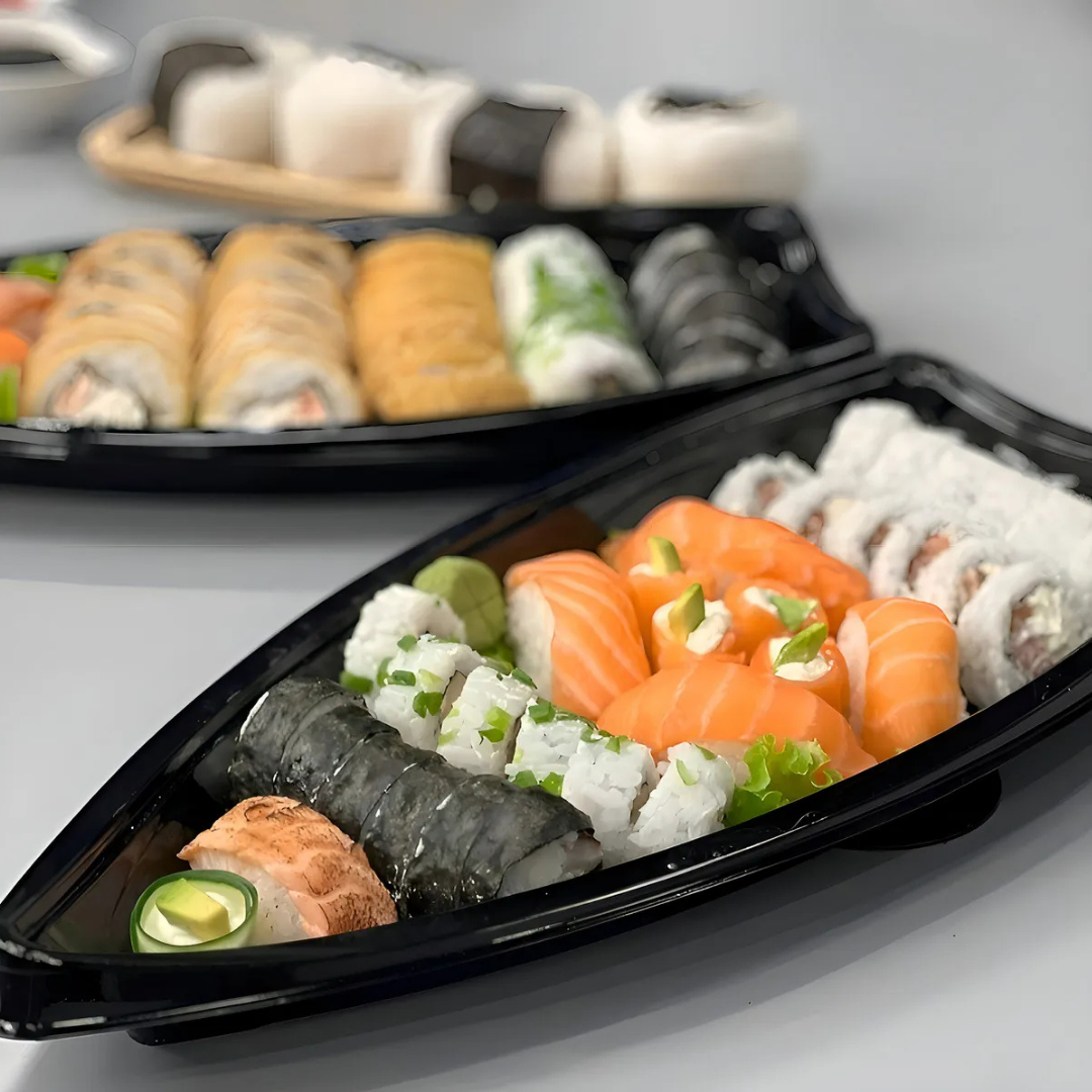 BARCO MEDIANO BASE NEGRA TAPA TRANSPARENTE SUSHI