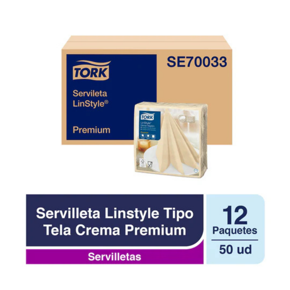 SE70033 TORK PREMIUM SERVILLETA LINSTYLE CREMA 12X50