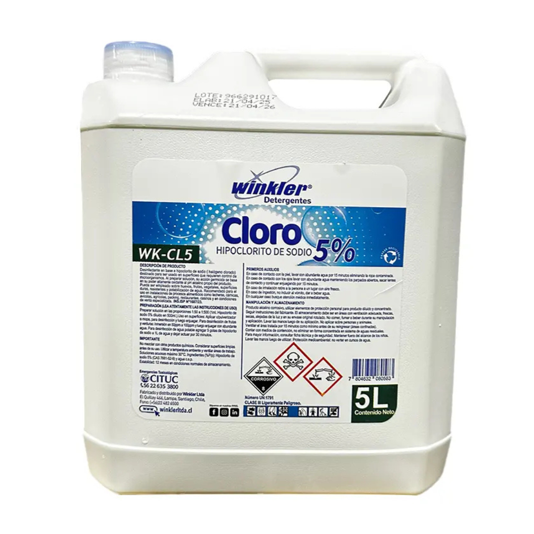 CLORO, HIPOCLORITO SODIO 5%. ENV. 5L. WK-CL5 - WINKLER