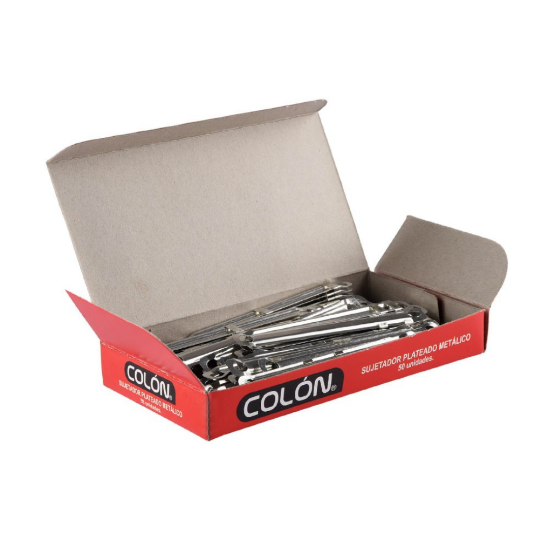 SUJETADOR ECONÓMICO PLATEADO 50 UNID. COLON
