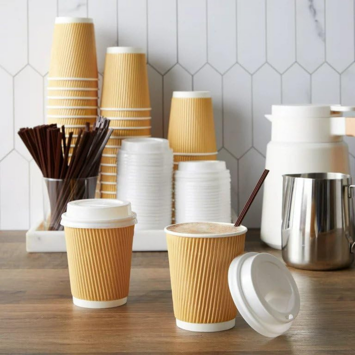 Vaso Ripple 8oz Kraft c/PE interior 1x25