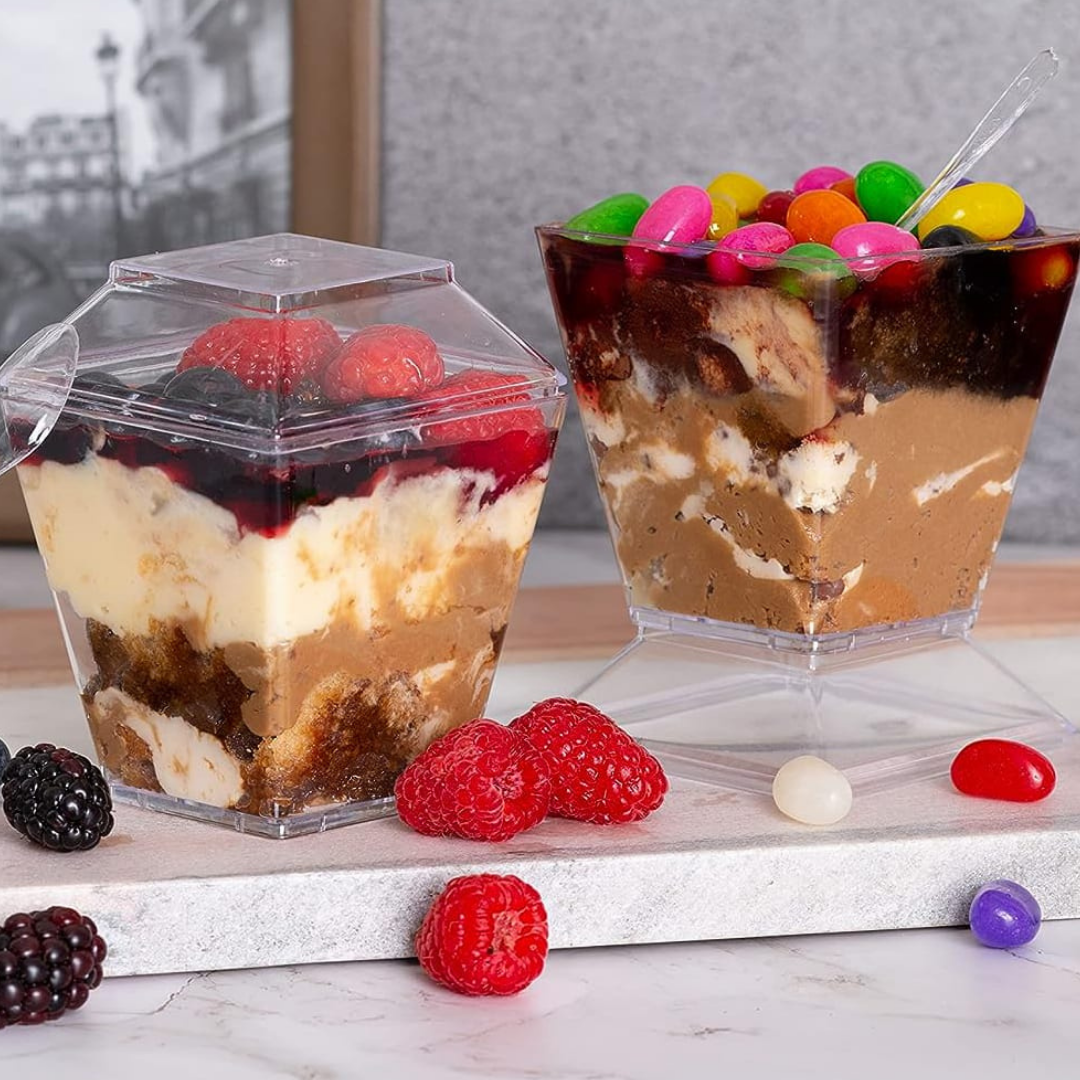 BASE / TAPA P/ POSTRE PS CUADRADO 220 ML / TIRA DE 10