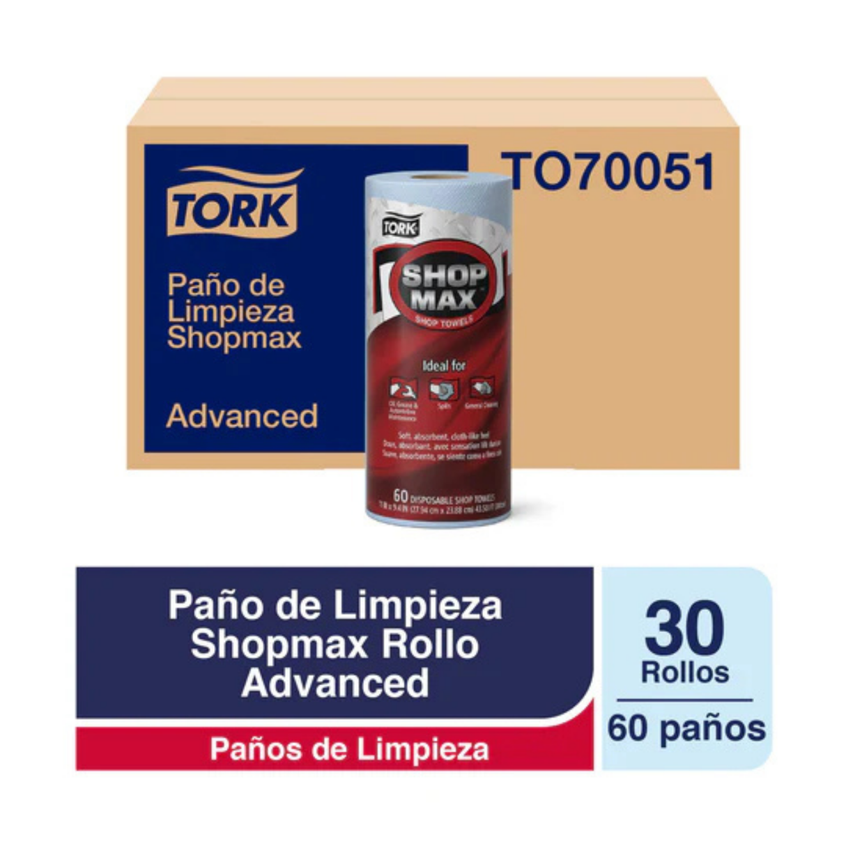 TO70051  WIPE SHOPMAX 30 ROLLOS DE 60 PAÑOS (14,34 METROS) / Paño 23,8x28,5