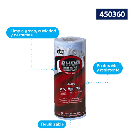 TO70051  WIPE SHOPMAX 30 ROLLOS DE 60 PAÑOS (14,34 METROS) / Paño 23,8x28,5
