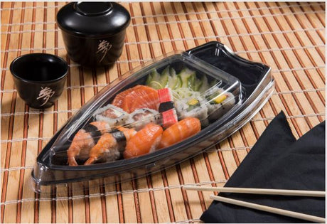 Barco Mediano base negra tapa transp. Sushi (1×100)